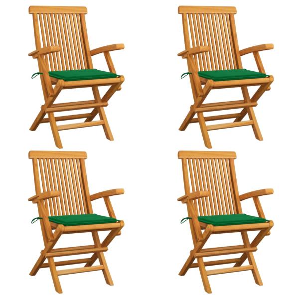ARDEBO.de - Klappstühle mit grünen Kissen, 4 Stück, Massivholz Teakholz