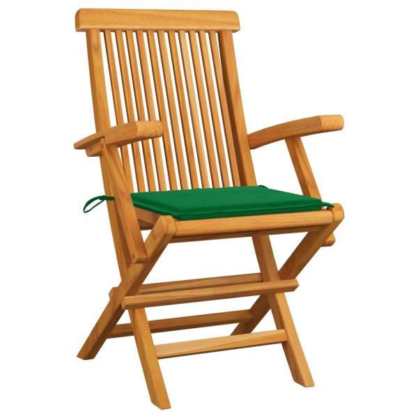 Klappstühle mit grünen Kissen, 4 Stück, Massivholz Teakholz
