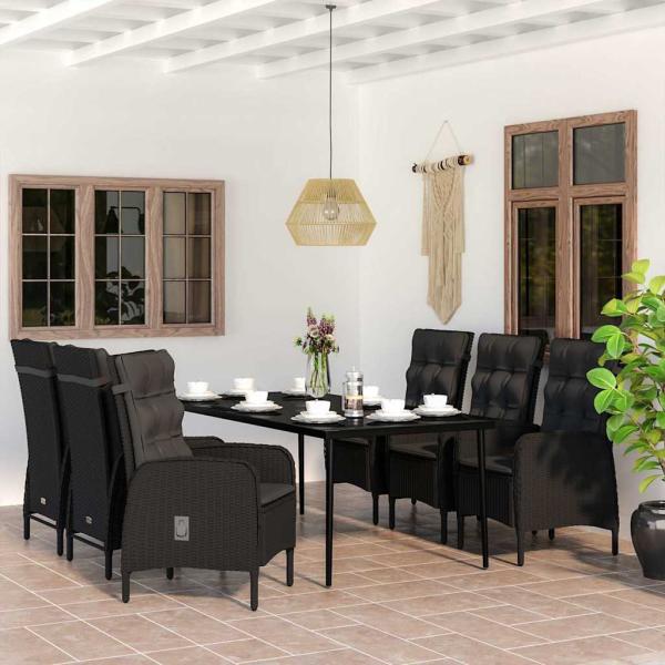 ARDEBO.de - 7-tlg. Garten-Essgruppe mit Kissen Schwarz