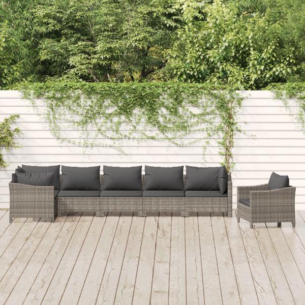 ARDEBO.de - 7-tlg. Garten-Lounge-Set mit Kissen Grau Poly Rattan