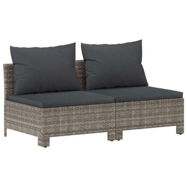 7-tlg. Garten-Lounge-Set mit Kissen Grau Poly Rattan