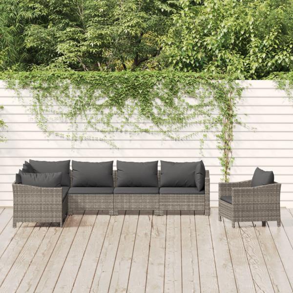 ARDEBO.de - 7-tlg. Garten-Lounge-Set mit Kissen Grau Poly Rattan