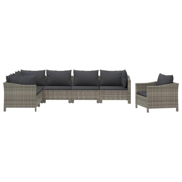 7-tlg. Garten-Lounge-Set mit Kissen Grau Poly Rattan