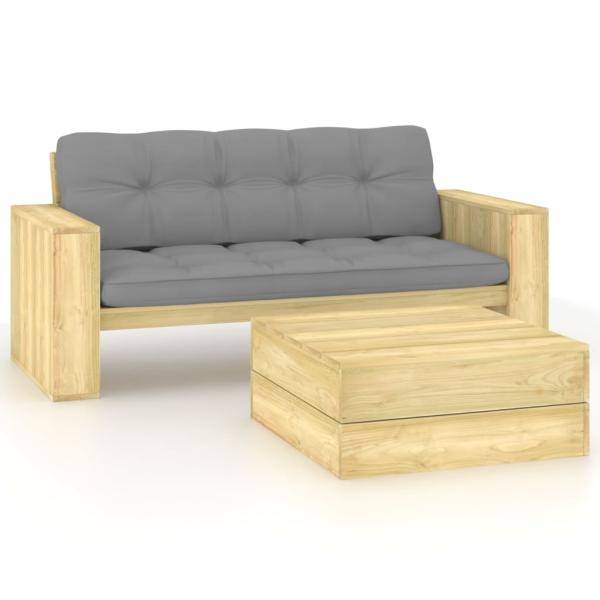 ARDEBO.de - 2-tlg. Garten-Lounge-Set mit Kissen Kiefernholz Imprägniert