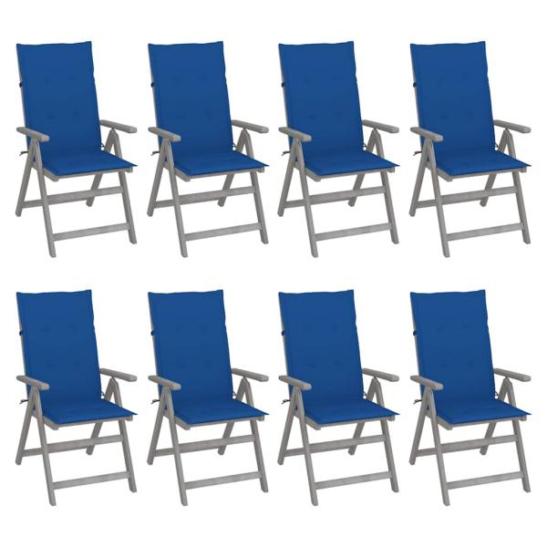 ARDEBO.de - Verstellbare Gartenst?hle mit Auflagen 8 Stk. Grau Akazienholz