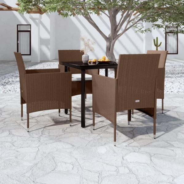 ARDEBO.de - 5-tlg. Garten-Essgruppe mit Kissen Braun und Schwarz