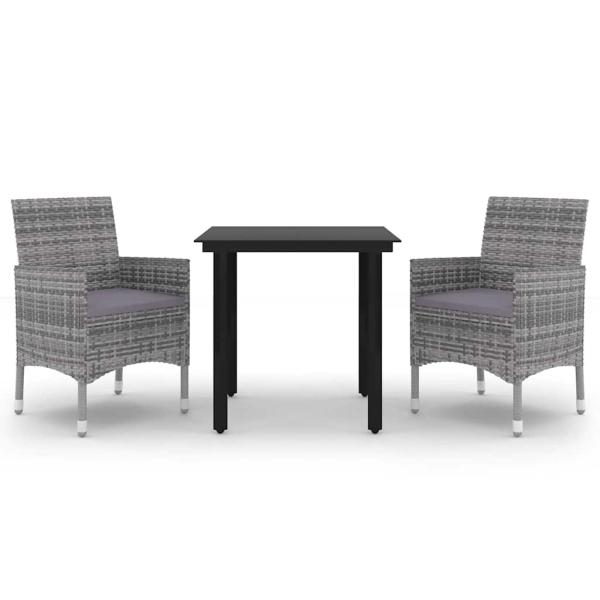 3-tlg. Garten-Essgruppe mit Auflagen Poly Rattan und Glas