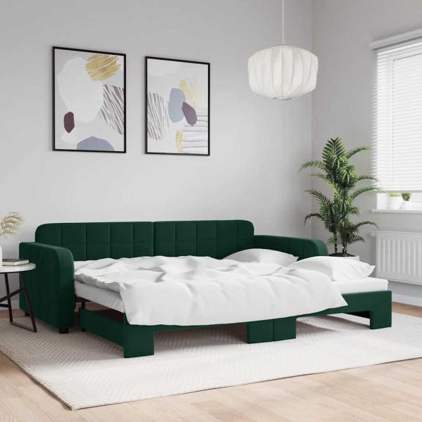 ARDEBO.de - Tagesbett Ausziehbar Dunkelgrün 90x200 cm Samt