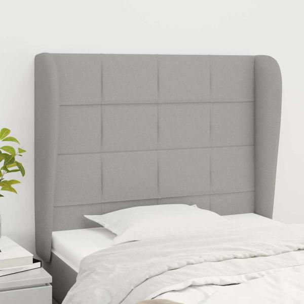 ARDEBO.de - Kopfteil mit Ohren Hellgrau 103x23x118/128 cm Stoff