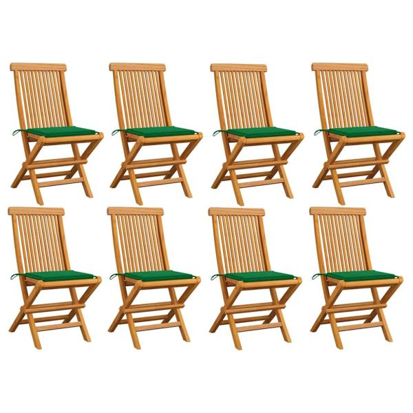 ARDEBO.de - Klappstühle mit grünen Kissen, 8-teilig, Massivholz Teakholz