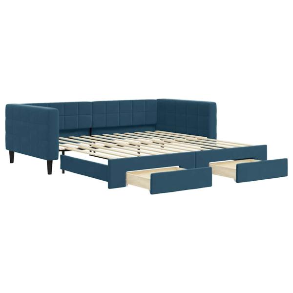 Tagesbett Ausziehbar mit Schubladen Blau 100x200 cm Samt
