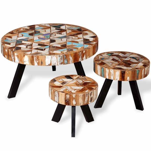 ARDEBO.de - 3-tlg. Couchtisch-Set Altholz Massiv