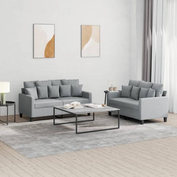 ARDEBO.de - 2-tlg. Sofagarnitur mit Kissen Hellgrau Stoff