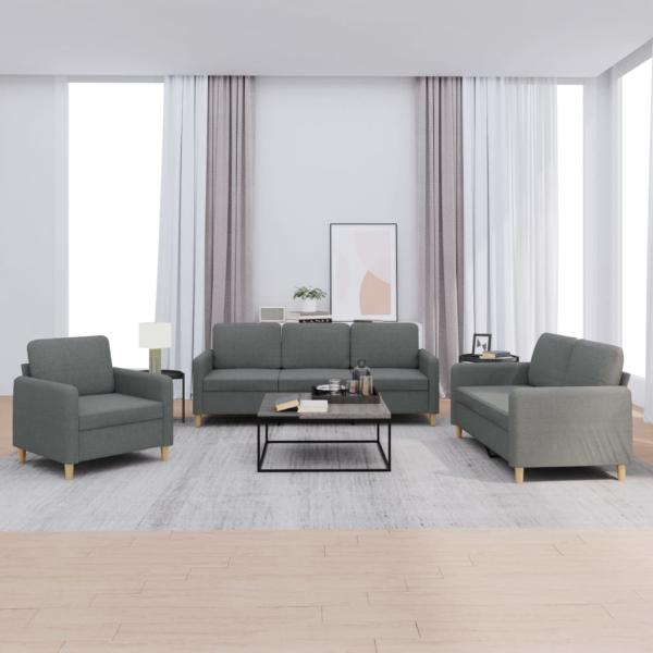 ARDEBO.de - 3-tlg. Sofagarnitur mit Kissen Dunkelgrau Stoff
