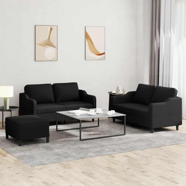 ARDEBO.de - 3-tlg. Sofagarnitur mit Kissen Schwarz Stoff