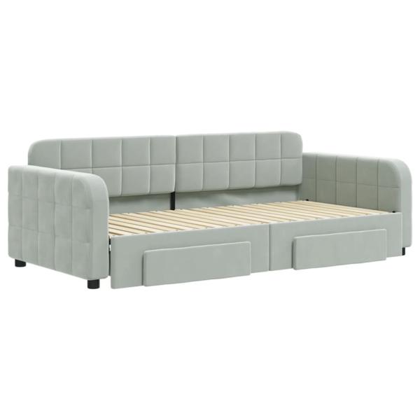Tagesbett Ausziehbar mit Schubladen Hellgrau 90x190 cm Samt
