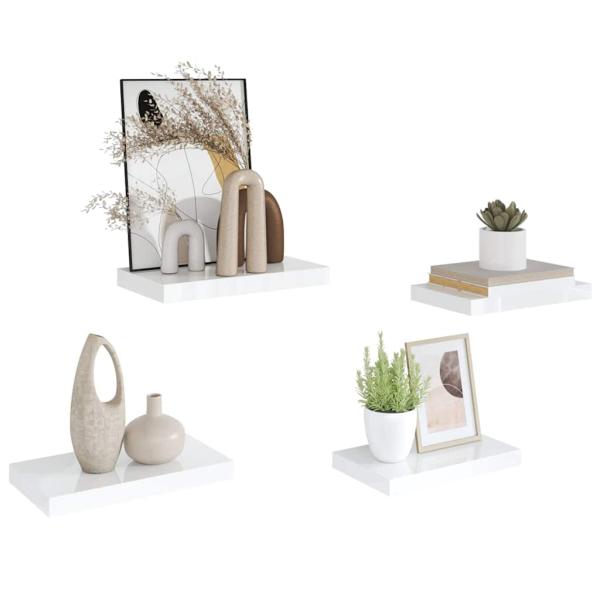 Schweberegale 4 Stk. Hochglanz-Weiß 40x23,5x3,8 cm MDF