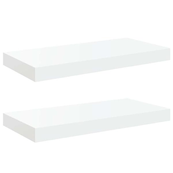 Schweberegale 2 Stk. Hochglanz-Wei? 50x23,5x3,8 cm MDF
