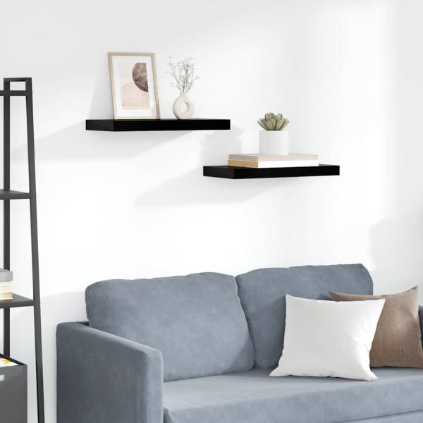 ARDEBO.de - Schweberegale 2 Stk. Hochglanz-Schwarz 50x23,5x3,8 cm MDF
