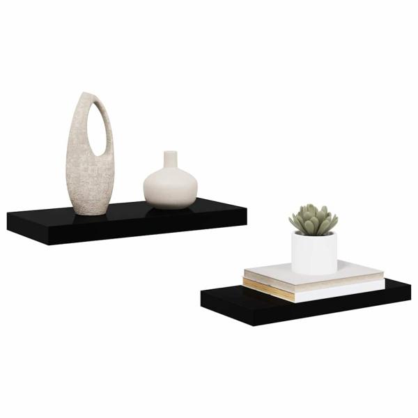 Schweberegale 2 Stk. Hochglanz-Schwarz 50x23,5x3,8 cm MDF
