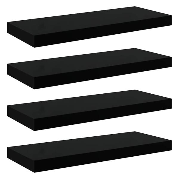 Schweberegale 4 Stk. Hochglanz-Schwarz 60x23,5x3,8 cm MDF