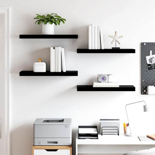 Schweberegale 4 Stk. Hochglanz-Schwarz 60x23,5x3,8 cm MDF