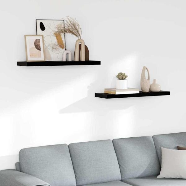 ARDEBO.de - Schweberegale 2 Stk. Hochglanz-Schwarz 80x23,5x3,8 cm MDF