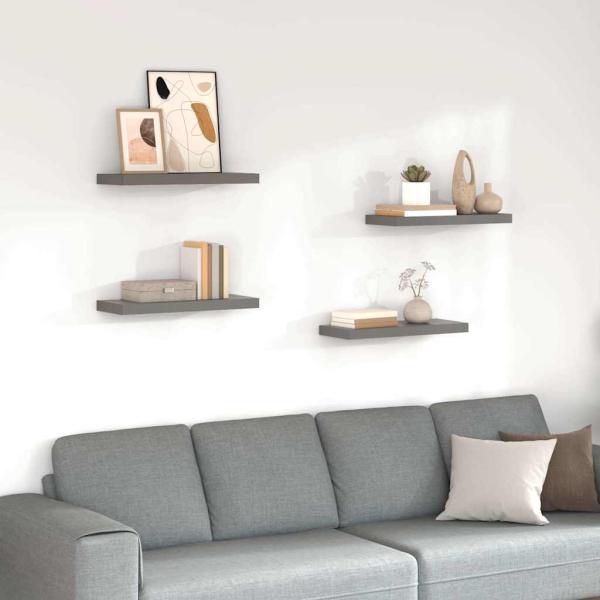 ARDEBO.de - Schweberegale 4 Stk. Hochglanz-Grau 60x23,5x3,8 cm MDF