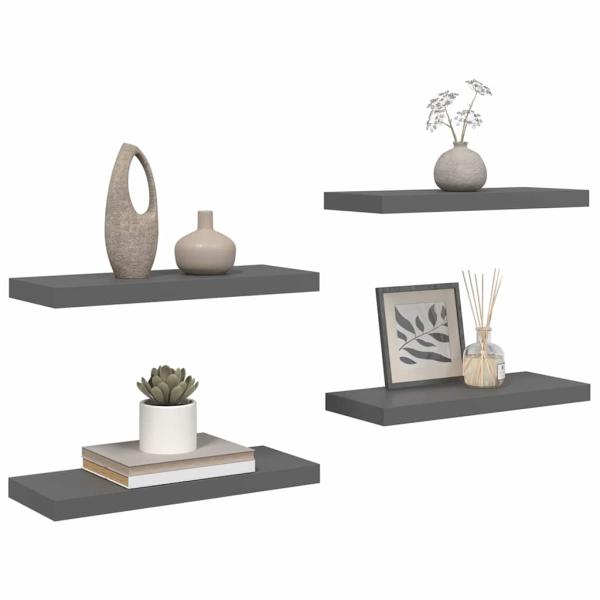 Schweberegale 4 Stk. Hochglanz-Grau 60x23,5x3,8 cm MDF