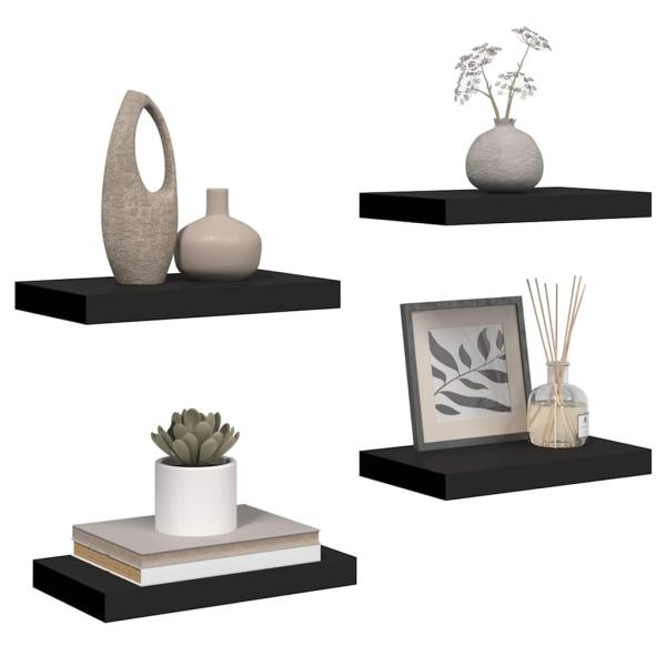 Schweberegale 4 Stk. Schwarz 40x23,5x3,8 cm MDF