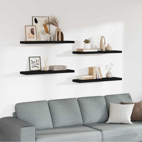ARDEBO.de - Schweberegale 4 Stk. Schwarz 90x23,5x3,8 cm MDF