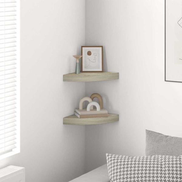 Eck-Schweberegale 2 Stk. Eichen-Optik 25x25x3,8 cm MDF