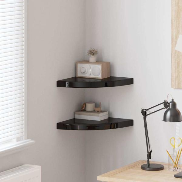 ARDEBO.de - Eck-Schweberegale 2 Stk. Hochglanz-Schwarz 35x35x3,8 cm MDF