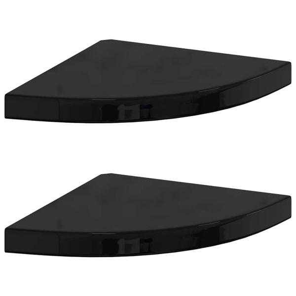 Eck-Schweberegale 2 Stk. Hochglanz-Schwarz 35x35x3,8 cm MDF