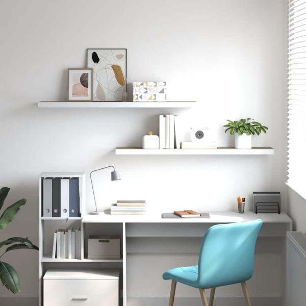 Schweberegale 2 Stk. Eichen-Optik und Weiß 120x23,5x3,8 cm MDF
