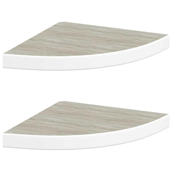 Eck-Schweberegale 2 Stk. Eichen-Optik und Weiß 35x35x3,8 cm MDF