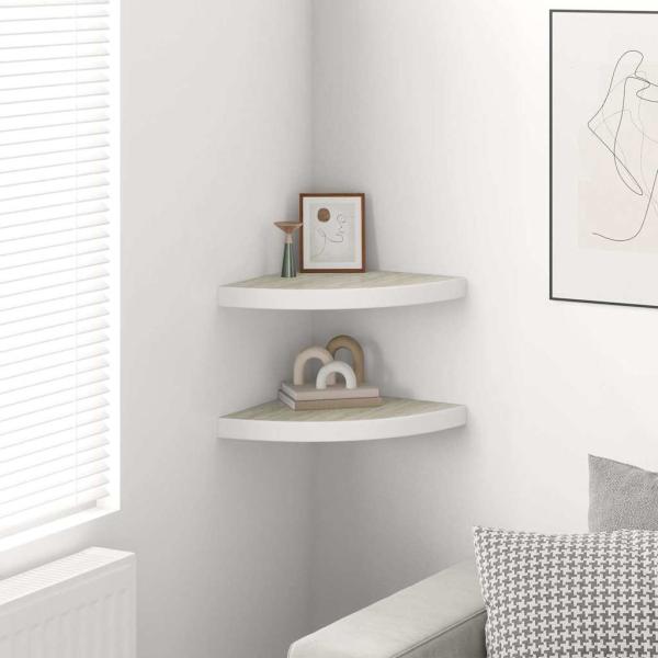 Eck-Schweberegale 2 Stk. Eichen-Optik und Weiß 35x35x3,8 cm MDF