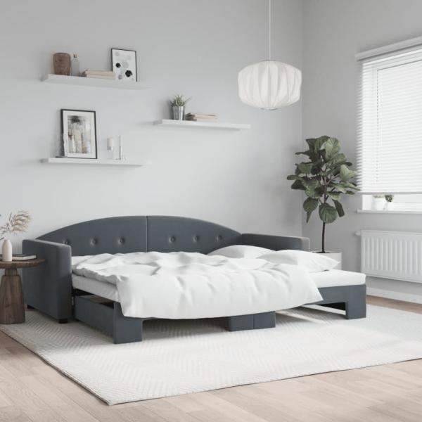 ARDEBO.de - Tagesbett Ausziehbar Dunkelgrau 90x190 cm Samt