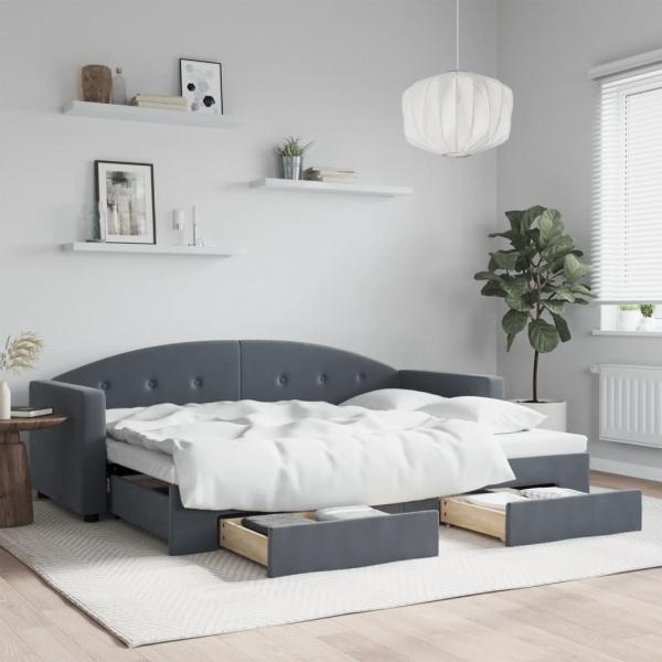 ARDEBO.de - Tagesbett Ausziehbar mit Schubladen Dunkelgrau 80x200 cm Samt