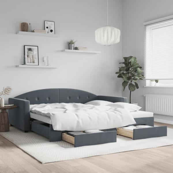 ARDEBO.de - Tagesbett Ausziehbar mit Schubladen Dunkelgrau 100x200 cm Samt