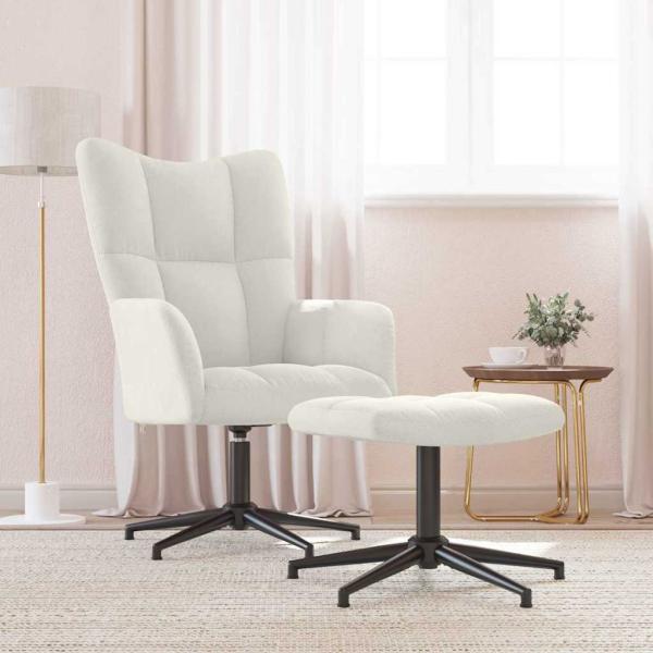 ARDEBO.de - Relaxsessel mit Hocker Cremeweiß Samt