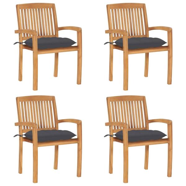 ARDEBO.de - Stapelbare Gartenstühle mit Kissen 4 Stk. Massivholz Teak
