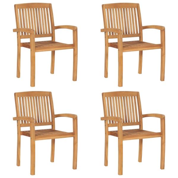 Stapelbare Gartenstühle mit Kissen 4 Stk. Massivholz Teak