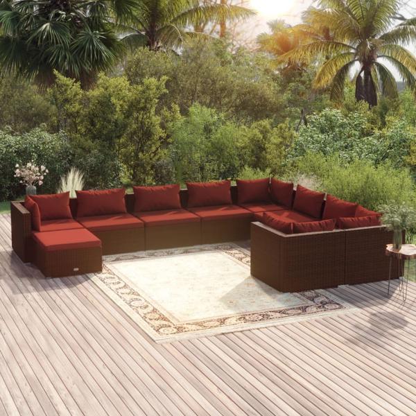 ARDEBO.de - 10-tlg. Garten-Lounge-Set mit Kissen Poly Rattan Braun