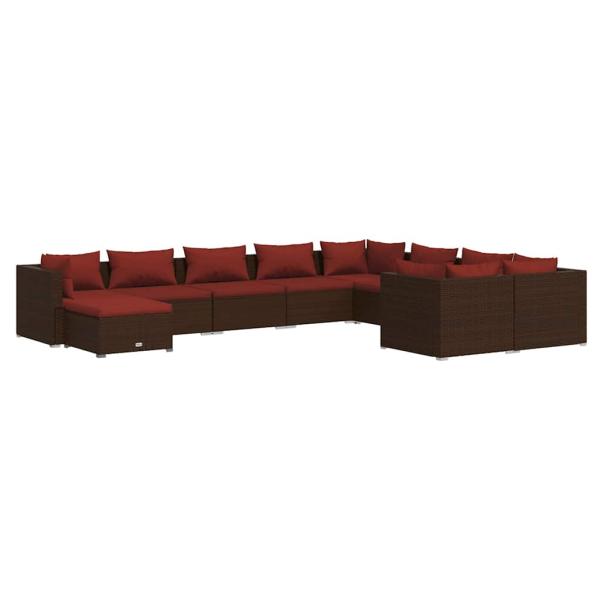 10-tlg. Garten-Lounge-Set mit Kissen Poly Rattan Braun