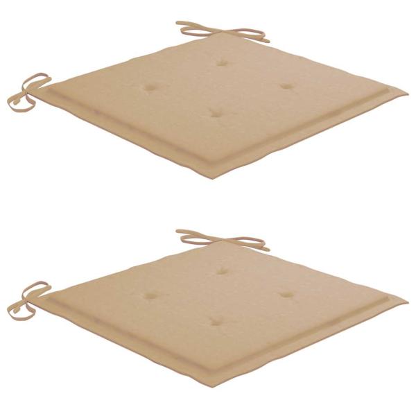 Klappstühle mit beigen Kissen, 2 Stück, Massivholz Teakholz