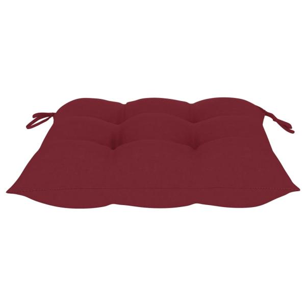 Klappstühle mit weinroten Kissen, 4 Stück, Massivholz Teakholz