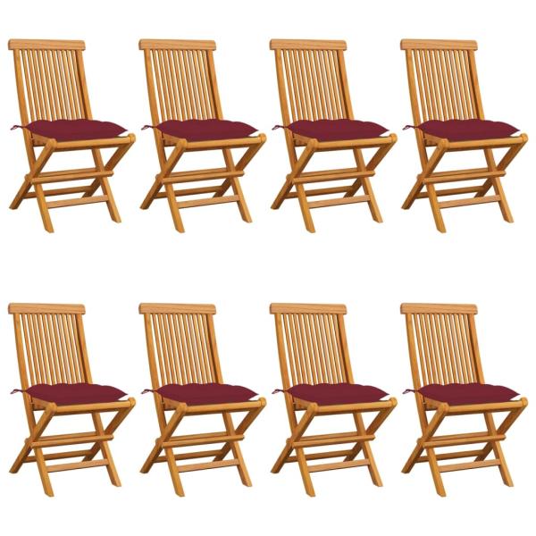 ARDEBO.de - Klappstühle mit weinroten Kissen, 8-teilig, Massivholz Teakholz