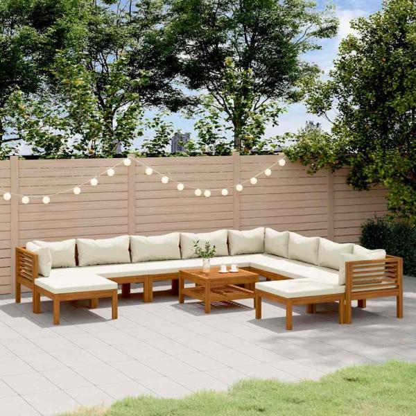 ARDEBO.de - 11-tlg. Garten-Lounge-Set mit Creme Kissen Massivholz Akazie