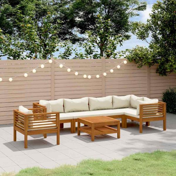 ARDEBO.de - 7-tlg. Garten-Lounge-Set mit Creme Kissen Massivholz Akazie